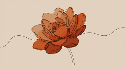 Elegant Abstract One Line Drawing of a Burnt Orange Flower Minimalist Botanical Art Print