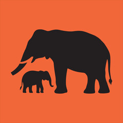 Fototapeta premium Mother and baby elephant silhouette