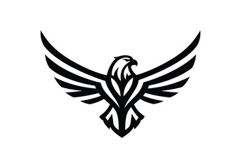 Obraz premium Eagle logo drawing. This black and white outline presents a stylized eagle, forming a powerful and dynamic logo design. Vector sketch line art draw.