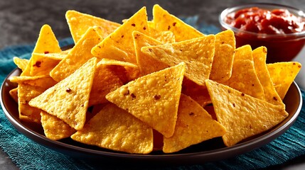 Spicy Tortilla Chips  Salsa Dip.