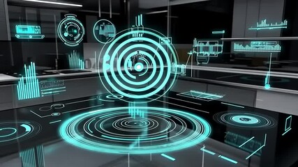 Futuristic Kitchen Interface: Holographic Display Integrated on a Modern Countertop - Powered by Adobe