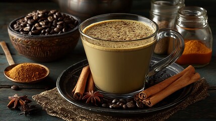 Turmeric Latte Coffee Drink Recipe Spices.