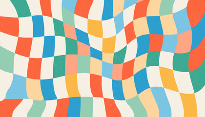 Psychedelic Retro Rainbow Backgrounds Vector Set with Swirl, Grid, and Wave Patterns in 70s Groovy Style