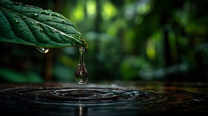 Water Drop Falling Leaf Nature Ecology.