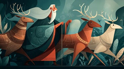 Winter Solstice Magical Elder with Reindeer.