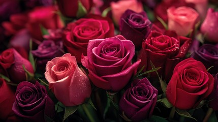 Romantic Red Pink Roses Bouquet Flowers Valentines.