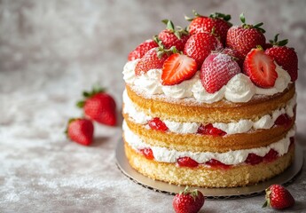 Strawberry layered cake with cream