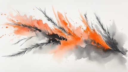 Abstract design with orange and black shapes.