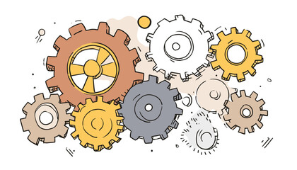 Hand Drawn Gear Set � Doodle Sketch Style Business Teamwork and Progress Vector Illustration