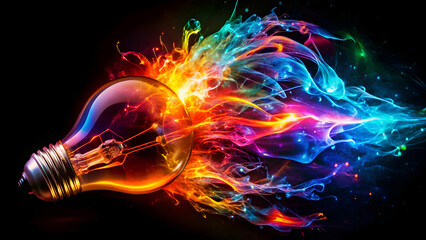 "Colorful Light Bulb with Vibrant Energy and Smoke Effects" (Generated with AI)

