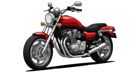 Red motorcycle. Color illustration of motorcycle on white background.