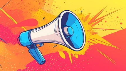 Colorful illustration of a megaphone with dynamic background.
