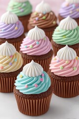 Pastel Cupcakes with Swirled Frosting and Sprinkles