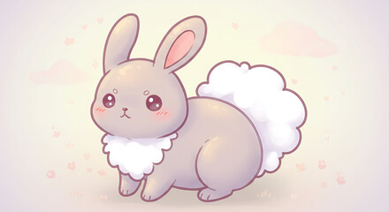 Fototapeta premium Adorable Gray Bunny Rabbit Cartoon Illustration Cute Fluffy Kawaii Animal Design