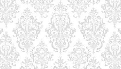 Subtle grey damask pattern on white background; fine lines & detail , white, damask, wallpaper