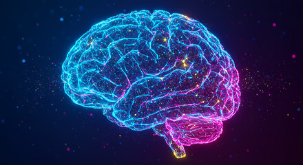 Abstract Neon Brain Network Digital Neural Connections AI Concept