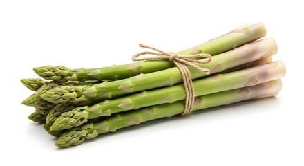 Fresh green asparagus bundle on white background