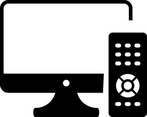 tv with remote icon. Home technology icons. monitor led tv sign. buttons and circular pad. Wireless Technology. Consumer Electronics Icons. Security System
