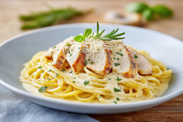 Chicken Fettuccine Alfredo created with Generative AI Technology, ai, generative