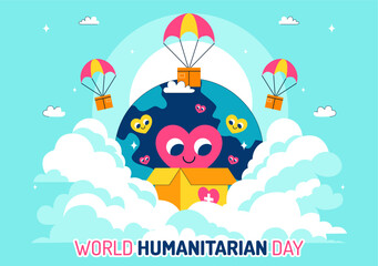 Vector Illustration for World Humanitarian Day Featuring Global Acts of Kindness, Charity, Volunteer Work, and Community Support in a Flat Background