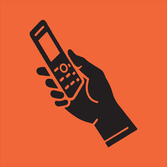 Hand holding old cell phone silhouette