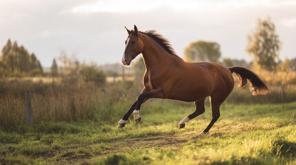 Obraz premium Majestic horse galloping freely, embodying wild grace in golden light