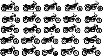 set of motorcycle line art, black outline, vector and illustration, line art and outline
