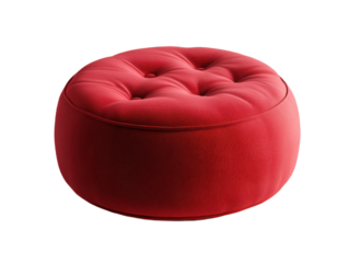 Bright red velvet ottoman isolated with button tufting design.