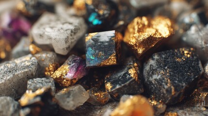 A close-up of colorful mineral stones showcasing unique textures.