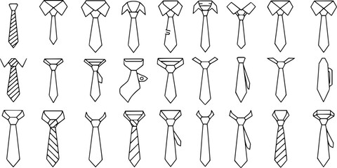 set of tie line art, black outline, vector and illustration, coloring book page line art drawing
