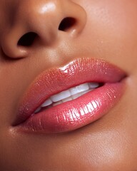 Obraz premium close-up of lips with shiny shimmer gloss