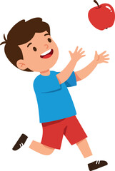 Fototapeta premium Boy Catching Red Apple Playing Outdoor Fun Activity Vector Illustration