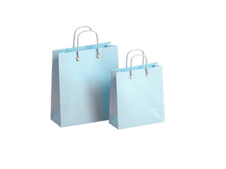 Two light blue shopping bags, one large and one small, with elegant handles.
