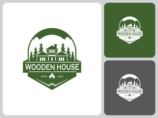 vector logo forest wooden house