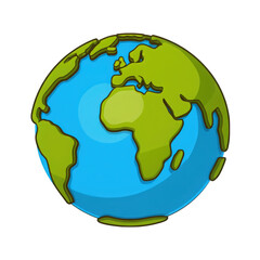 Colorful cartoon globe illustration depicting Earth with blue oceans and green continents.