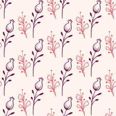 Floral Seamless Pattern in Pink and Burgundy on Cream Background