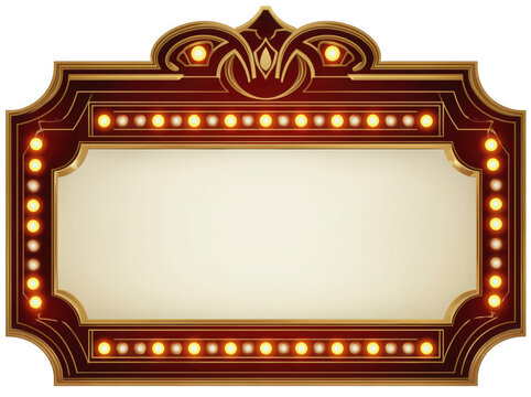 Vintage marquee sign with bright lights and ornate design elements.