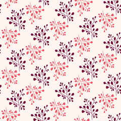 Floral Seamless Pattern in Pink and Burgundy on Cream Background