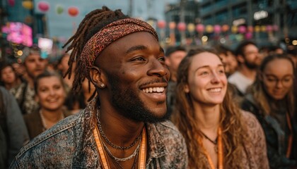 Smiling Crowd at Music Festival.