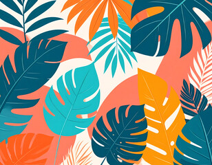 Tropical Leafy Abstract: A vibrant abstract composition of various tropical leaves in vivid hues creating a dynamic and artistic display.
