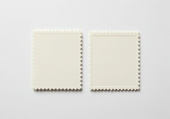 Two blank stamps isolated on white background, close up shot