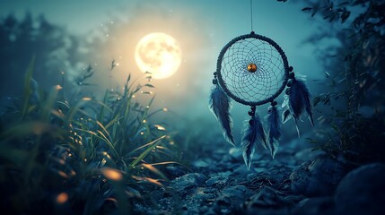 Dream catcher under full moon