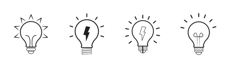 Set of light bulb vector icons. Lighting Electric lamp, electricity, shine, shiny. Lamp, lightbulb icon set.  Light Bulb line icon vector, isolated on white background.