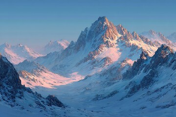 Snowy Mountain Peaks Sunrise.