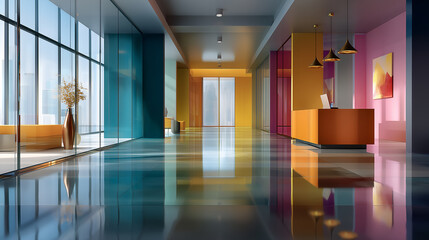 カラフルなオフィスインテリアの受付
