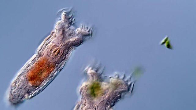 Movement of Rotifer under microscope view 400x 