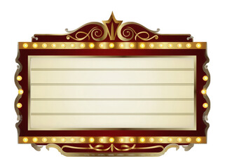 Vintage theater marquee with lights and ornate design, empty for personalization.