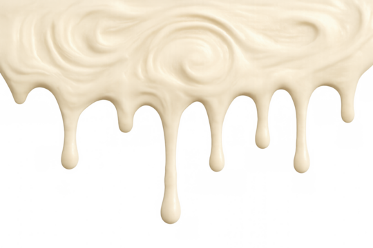 Creamy white chocolate dripping on transparent background, creating a smooth and delicious texture