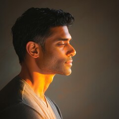 Portrait of man under soft pastel photography lighting