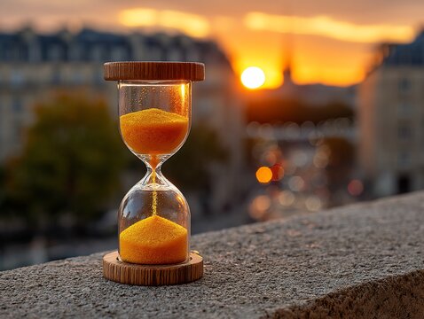 Hourglass at sunset evokes passage of time